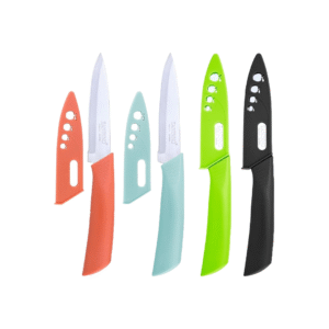 Tools and cook paring knives with protective sheaths.